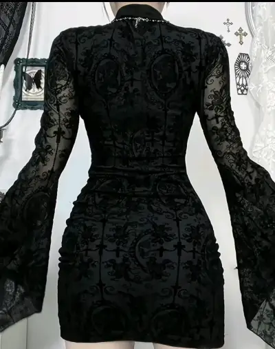 Vestido negro encaje gótico - miniatura 2