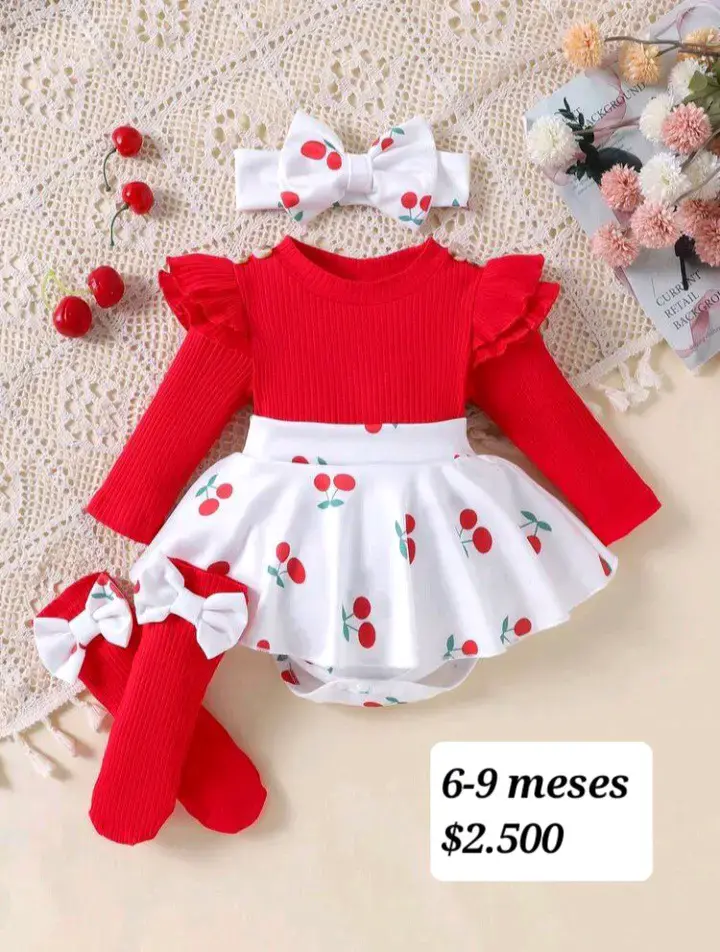 Conjunto infantil rojo con cerezas
