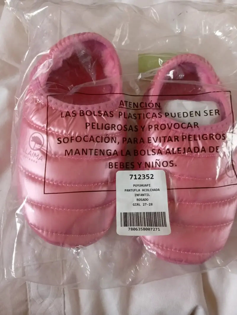 Pantufla infantil acolchada rosada - 1