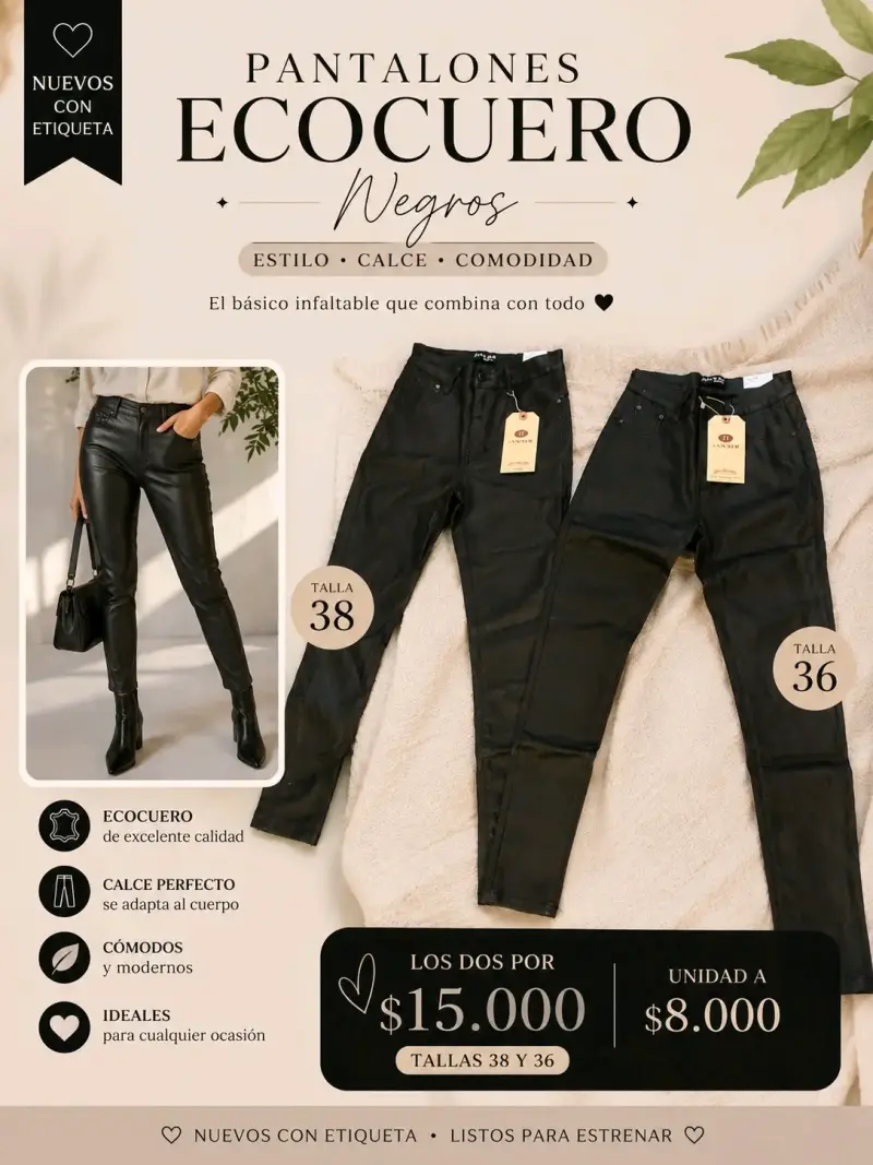 Pantalones ecocuero negros nuevos
