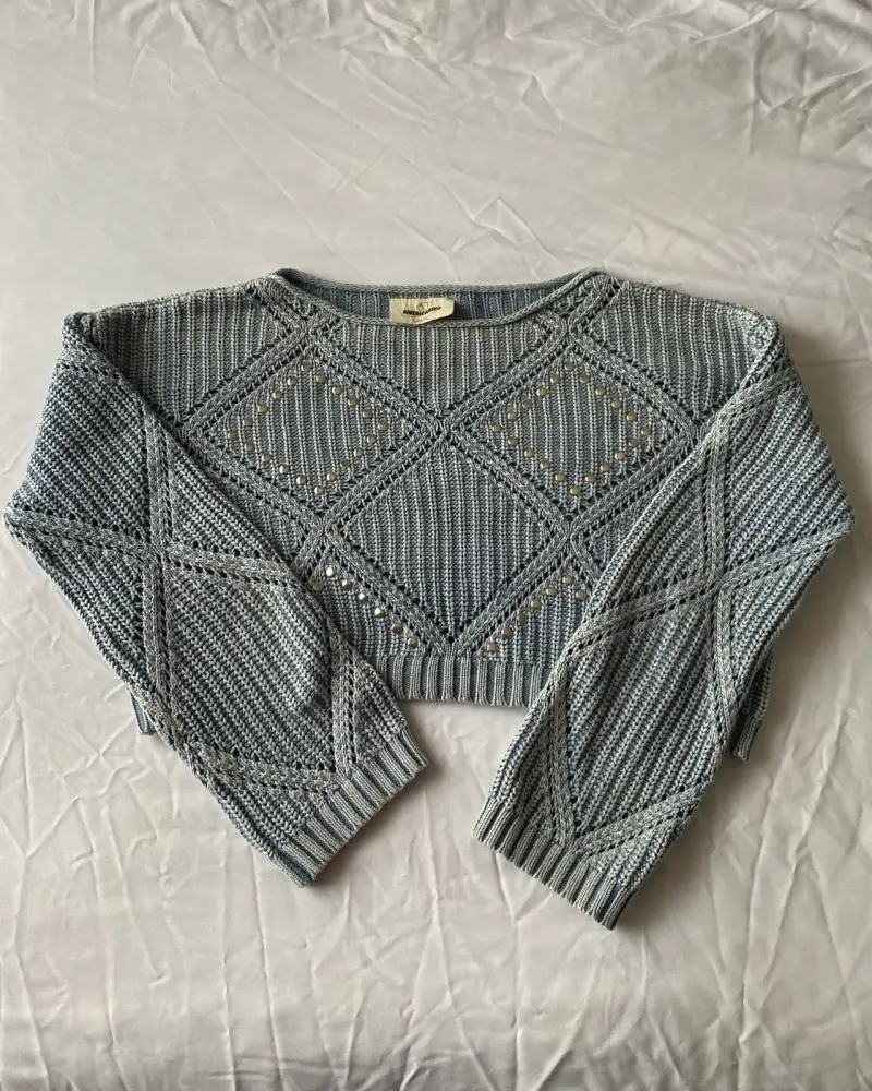 Suéter tejido celeste con patrón ( talla XS) - 1