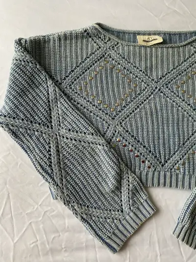 Suéter tejido celeste con patrón ( talla XS) - miniatura 2