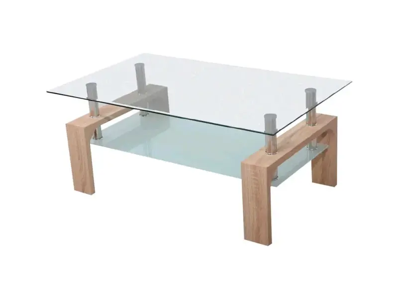 Mesa de centro vidrio y madera - 1