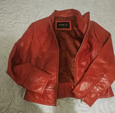 Chaqueta de cuero roja mujer - miniatura 2