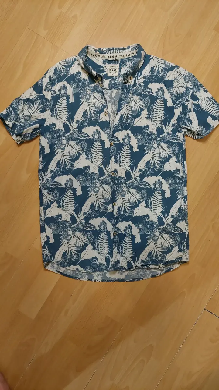 Camisa hawaiana azul estampada - 1