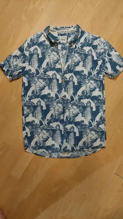 Camisa hawaiana azul estampada - miniatura 1