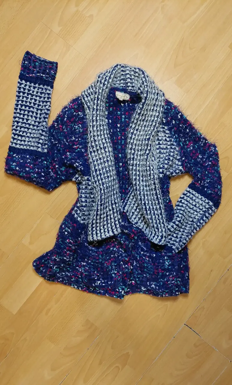 Cardigan tejido azul y gris - 1