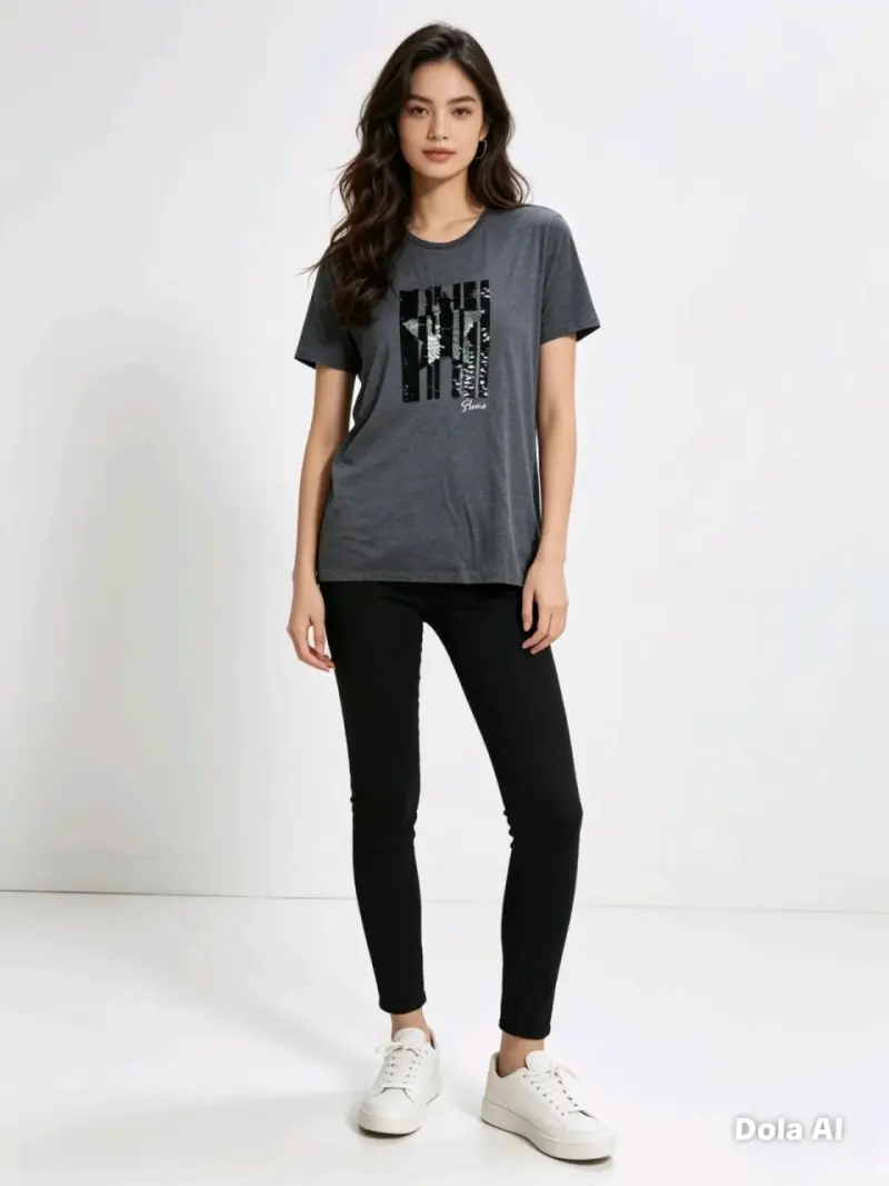 Polera gris estampada de mujer - 1