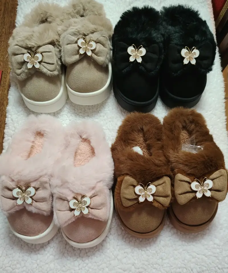 Pantuflas de invierno con moño de niña