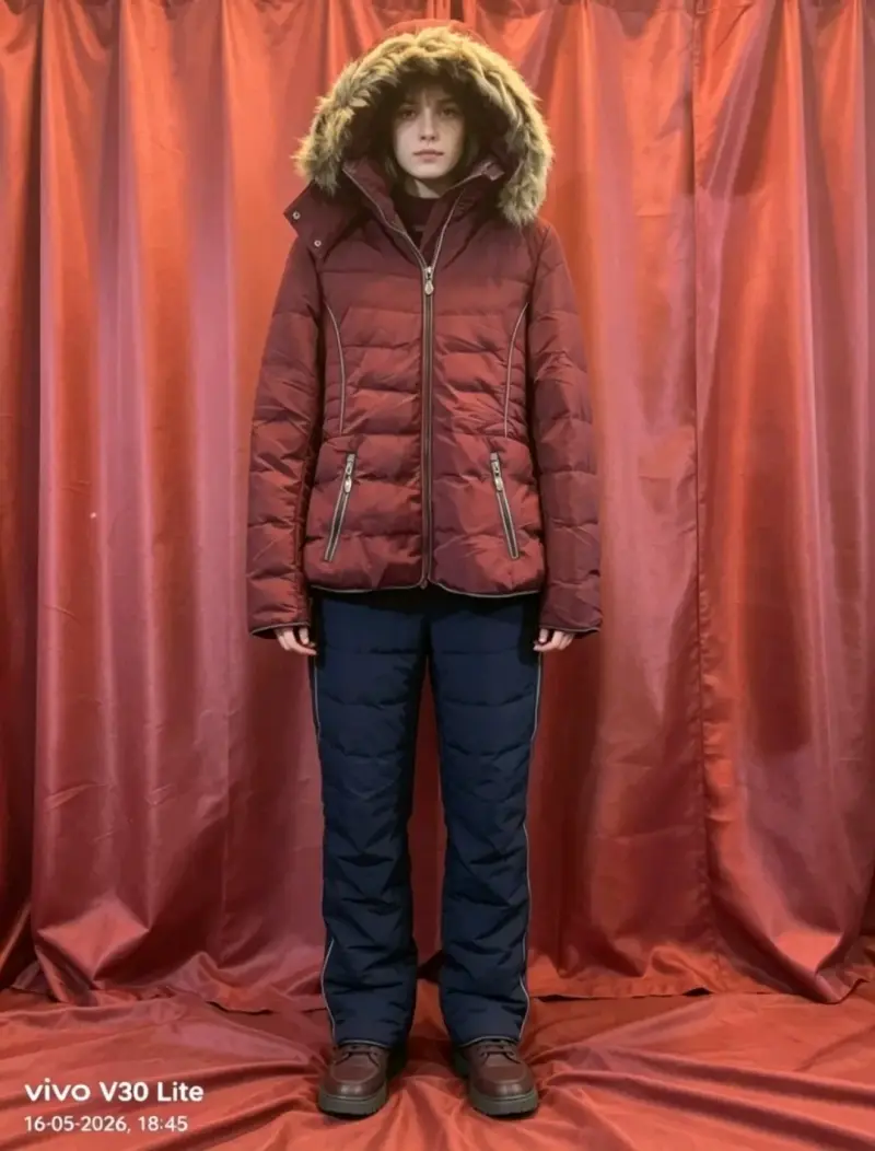 Parka burdeo con capucha de piel - 1