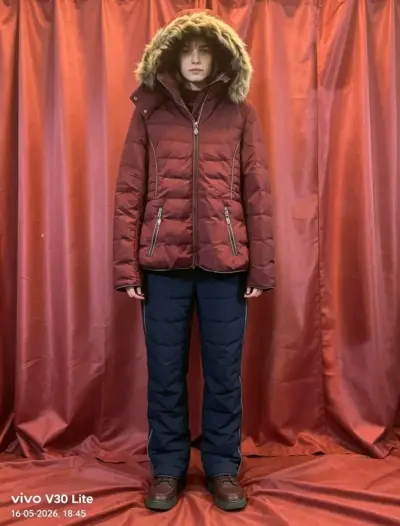 Parka burdeo con capucha de piel - miniatura 1