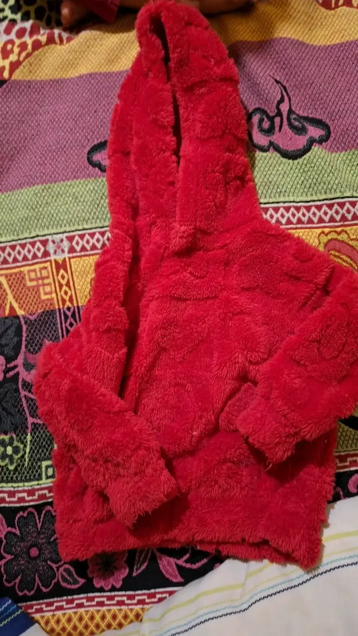 Polerón peludo rojo con capucha - 1