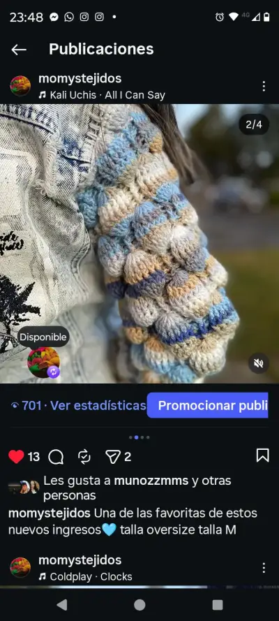 Chaqueta de jeans intervenida en las mangas tejida - miniatura 1