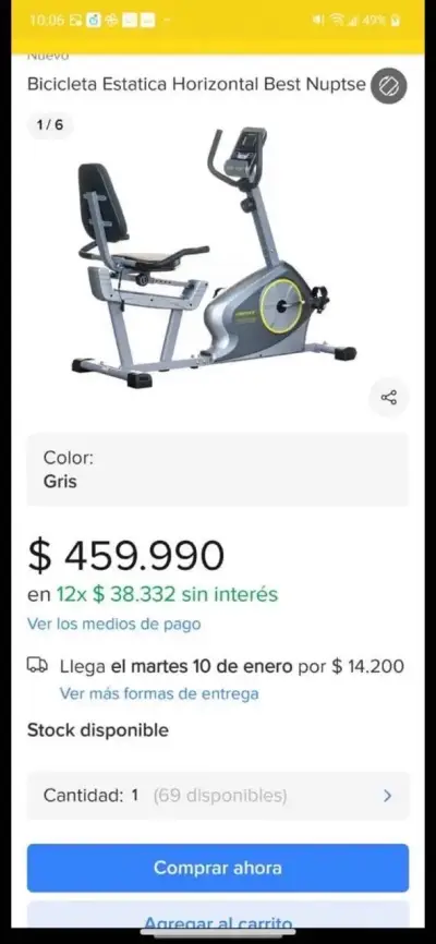 Bicicleta estática horizontal gris - miniatura 1