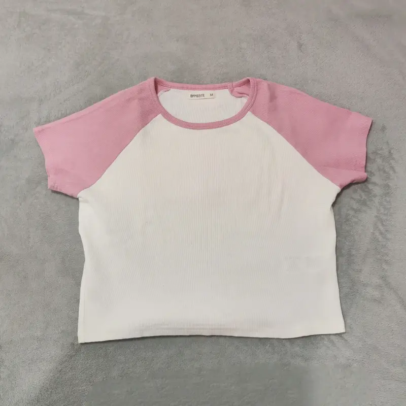 Polera manga corta bicolor Blanco Rosa