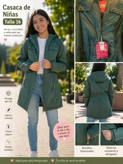 Casaca verde niña talla 16 - miniatura 1