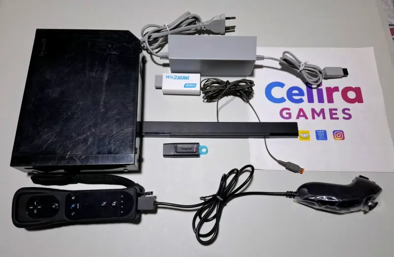 Consola Nintendo Wii negra con accesorios