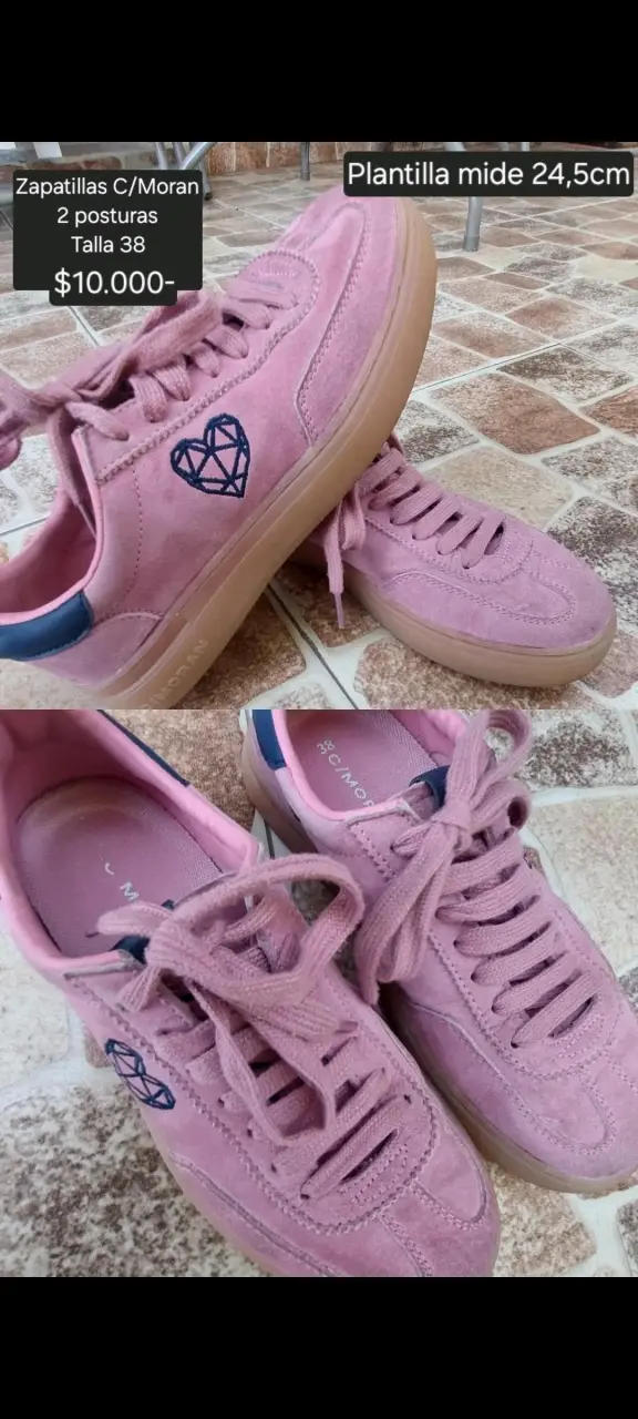 Zapatillas rosadas corazón bordado