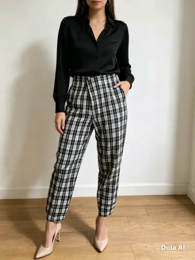 Pantalones de cuadros en blanco y negro - miniatura 1