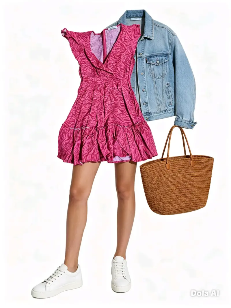 Vestido fucsia con estampado - 1