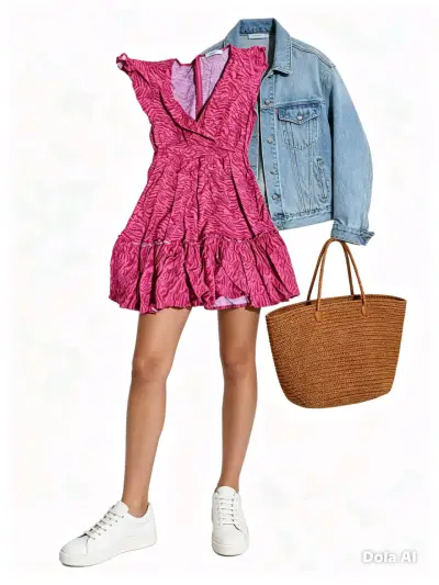 Vestido fucsia con estampado - miniatura 1