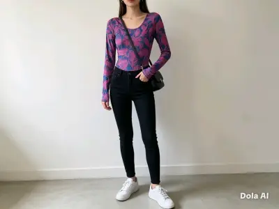 Body rosa con estampado hojas - miniatura 1
