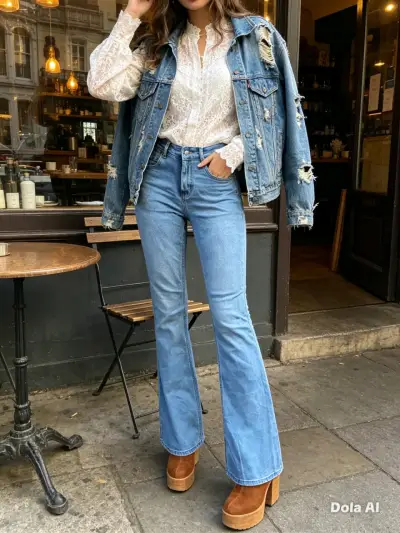 Jeans acampanados azul claro - miniatura 1
