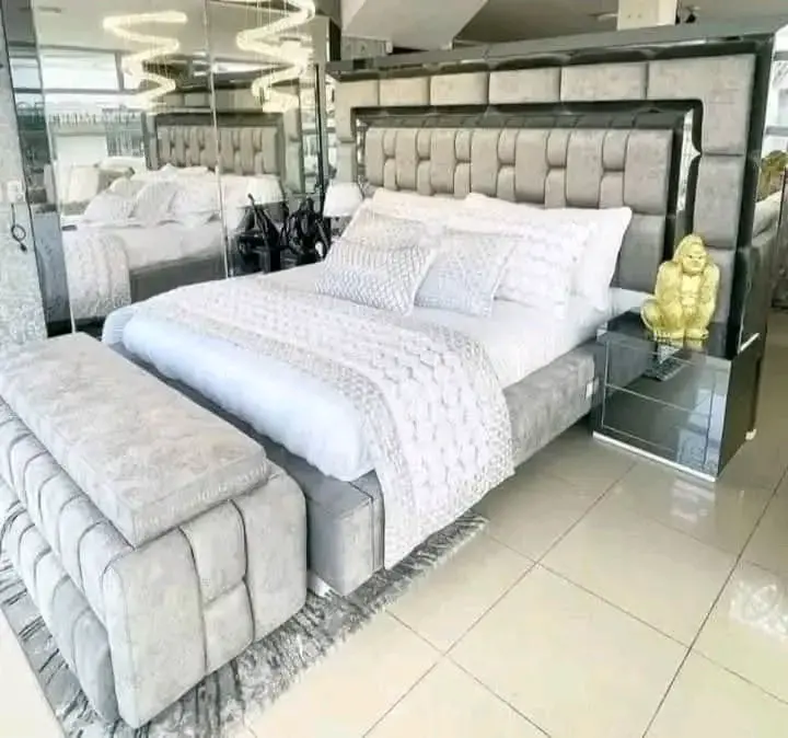 Cama matrimonial moderna gris - 4