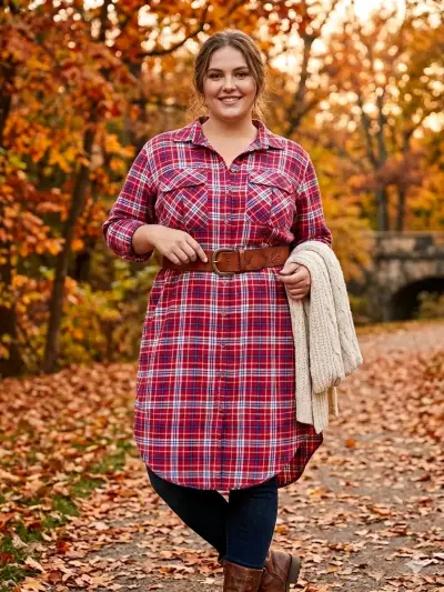 Vestido camisero rojo a cuadros - miniatura 1
