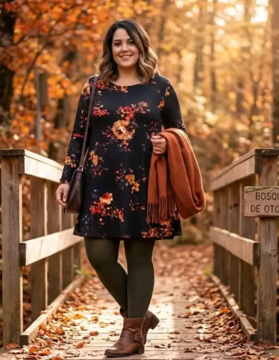 Vestido floral otoño manga larga - miniatura 1