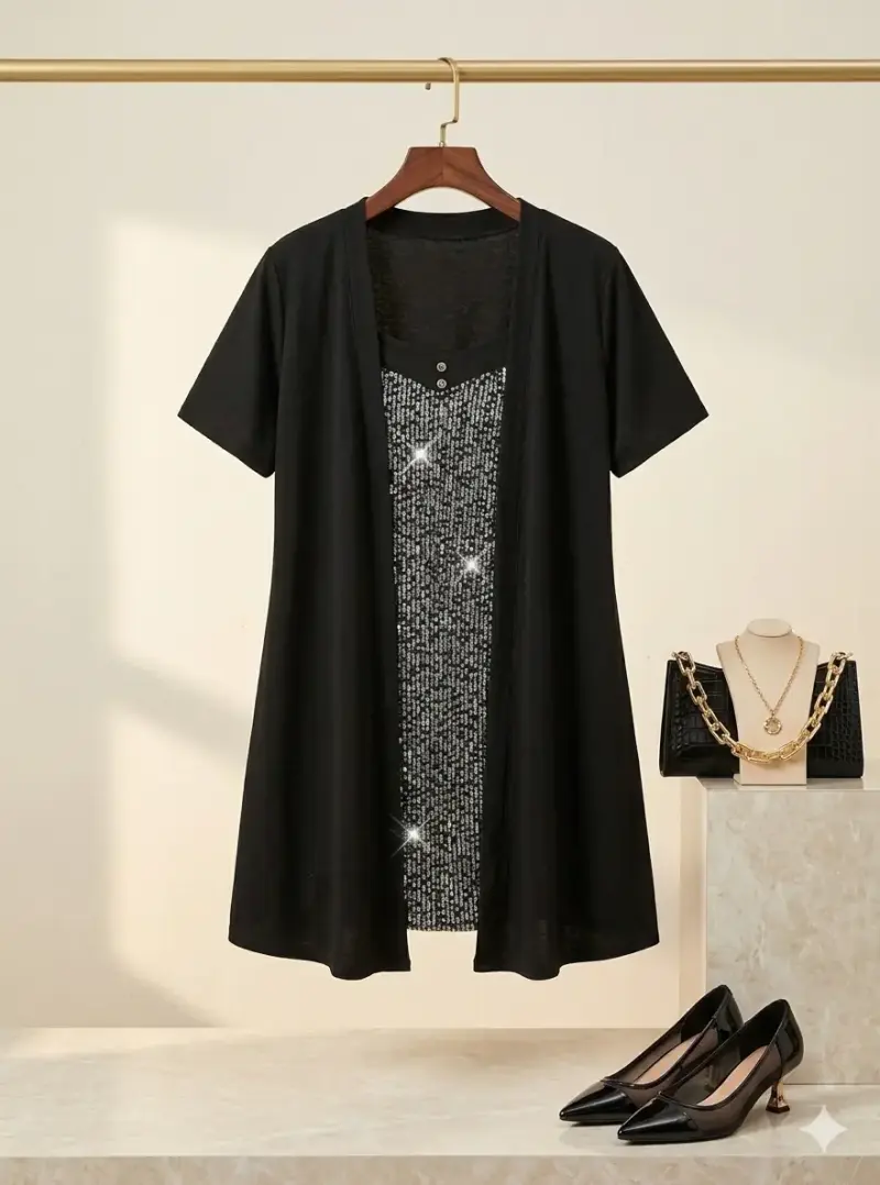 Vestido negro con lentejuelas - 1