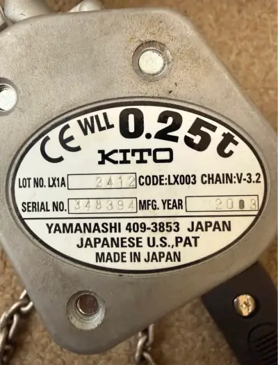 Polipasto manual Kito 250kg japonés - miniatura 2
