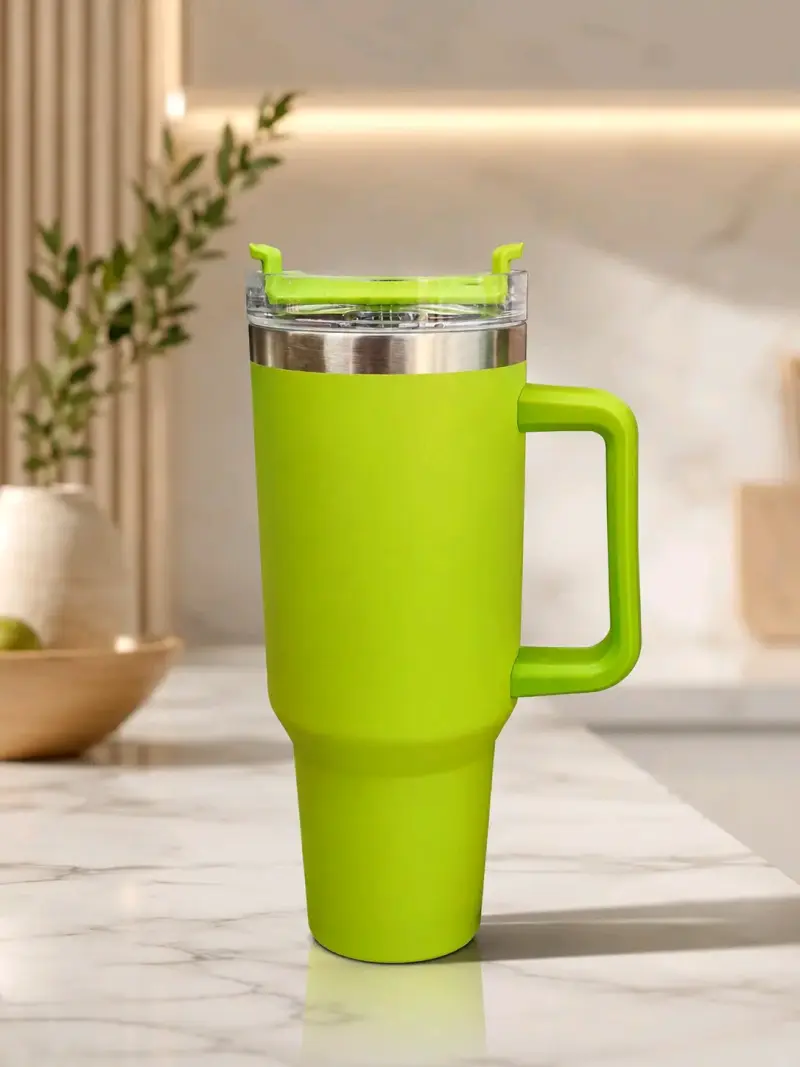 Vaso térmico verde con asa
