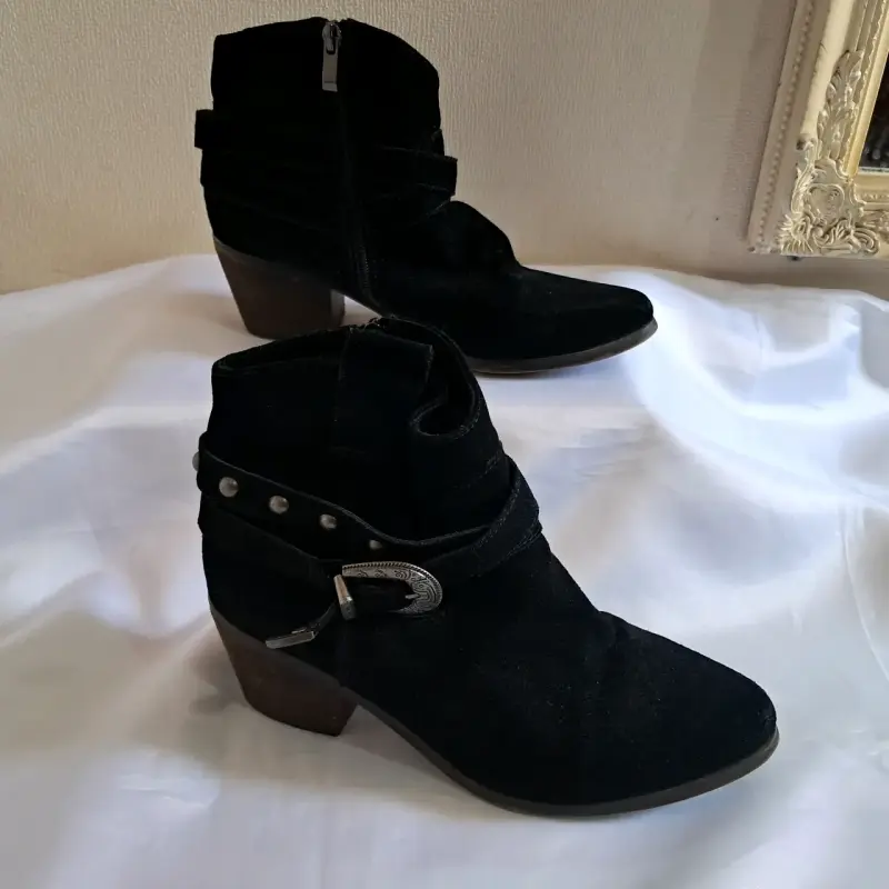 Botines de tacón negro gamuza - 1