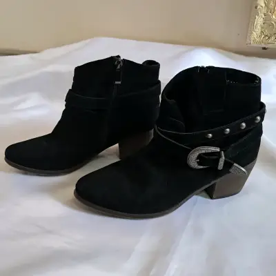 Botines de tacón negro gamuza - miniatura 2