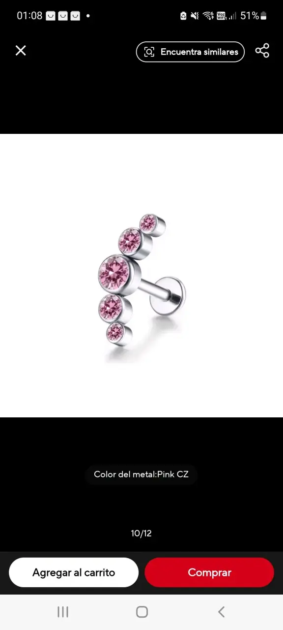 Piercing de titanio con circonia rosa