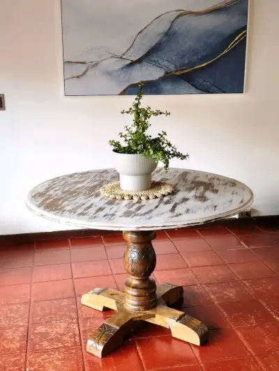 Mesa redonda de madera vintage - miniatura 4