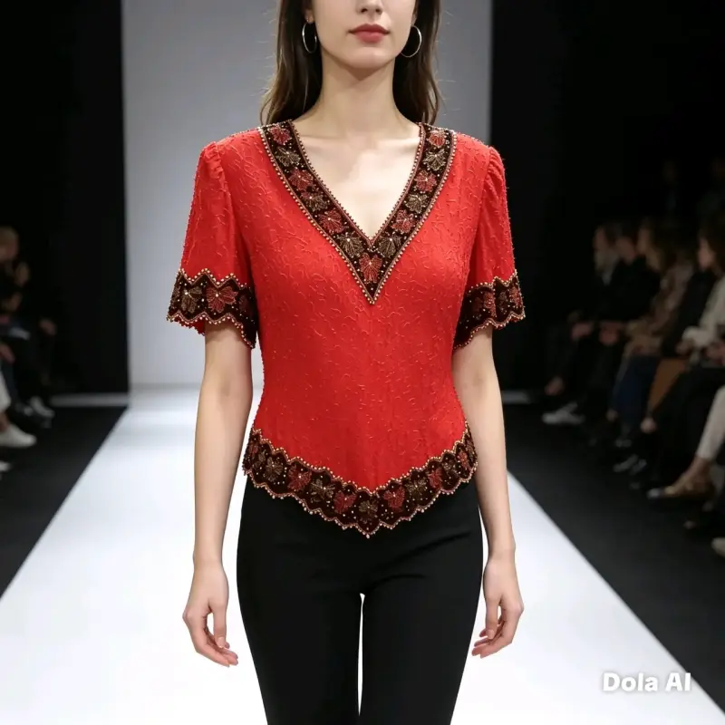 Blusa roja con encaje