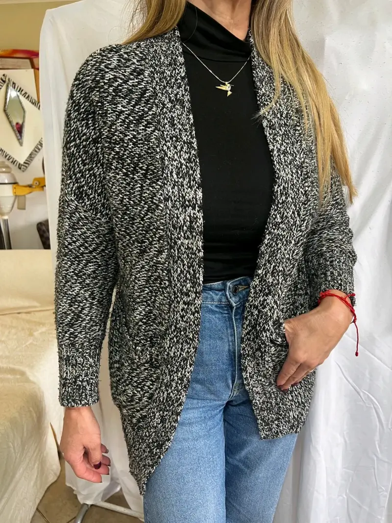 Cardigan tejido gris jaspeado - 3