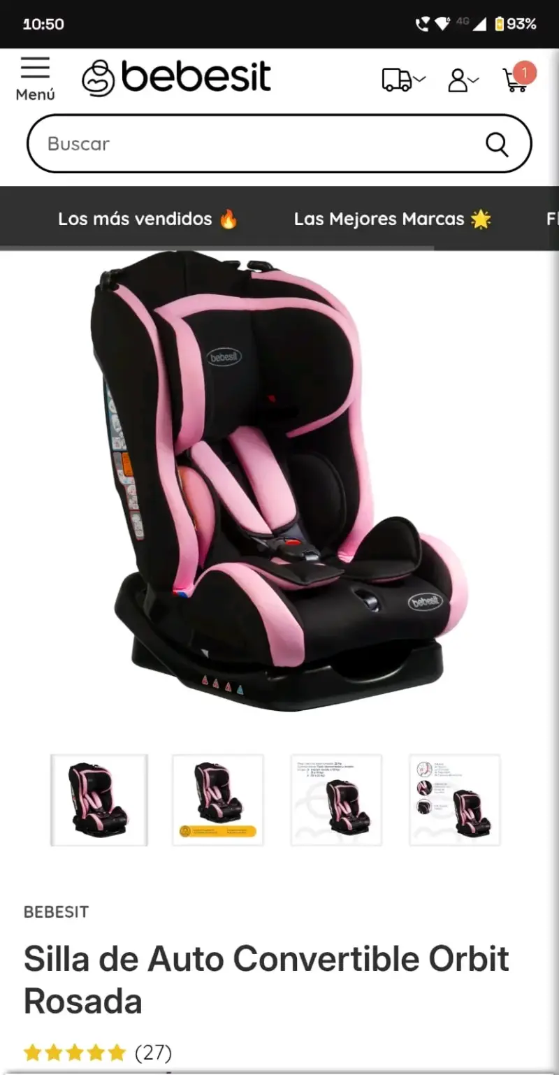 Silla de auto convertible rosada Bebesit