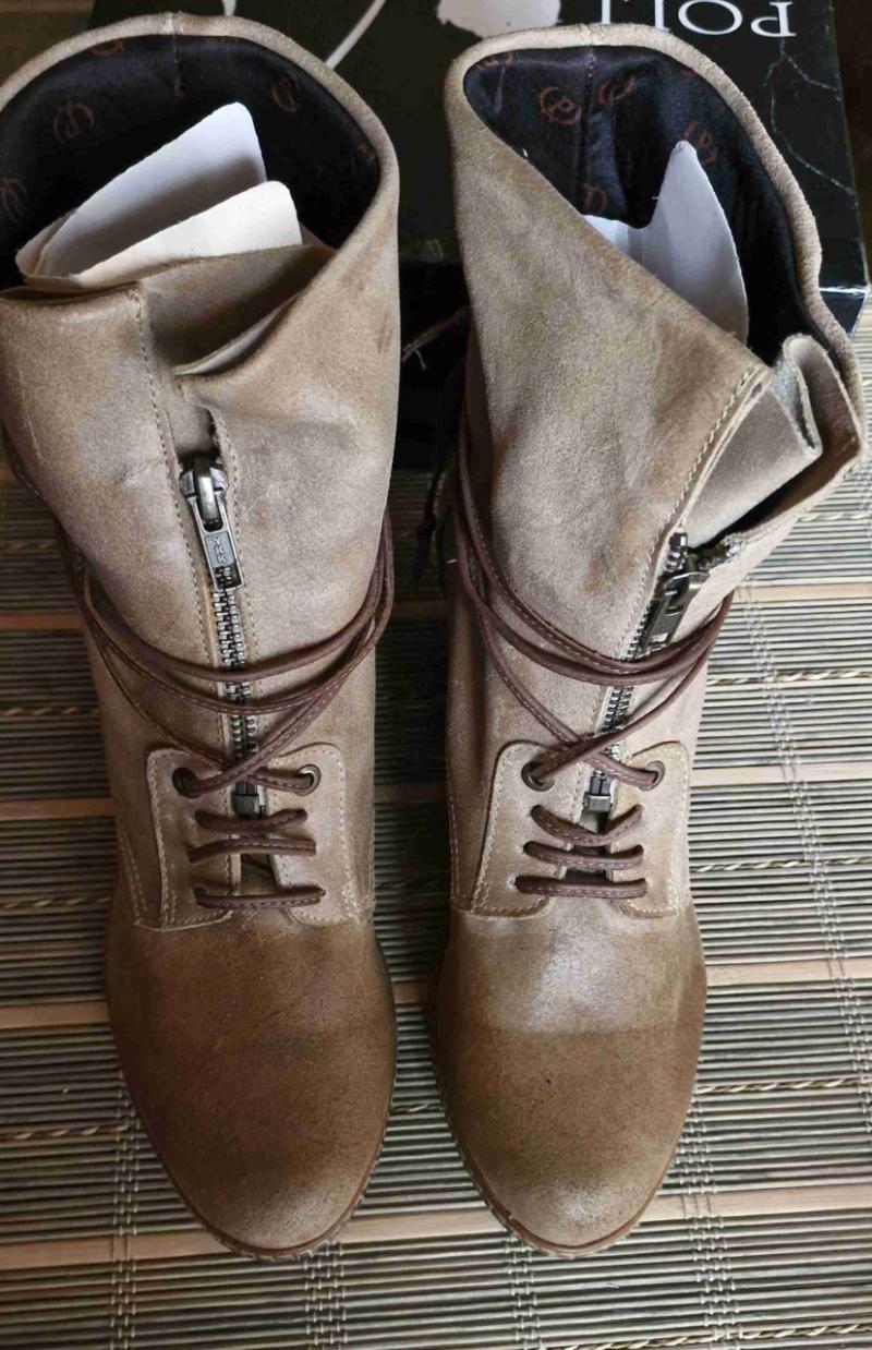 Botines de cuero beige con cierre - 1