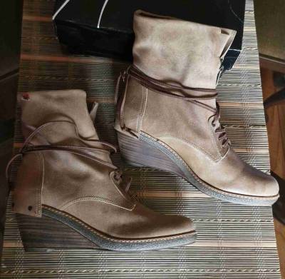 Botines de cuero beige con cierre - miniatura 2