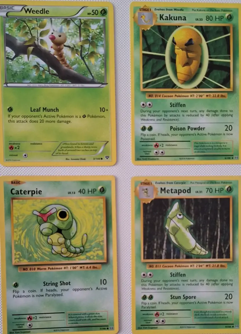 Cartas Pokémon Weedle, Kakuna, Caterpie y Metapod - 1