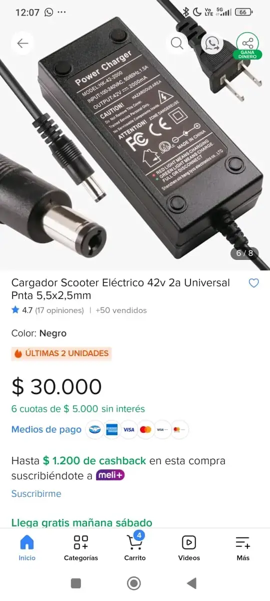Cargador para scooter eléctrico 350 watts - 2