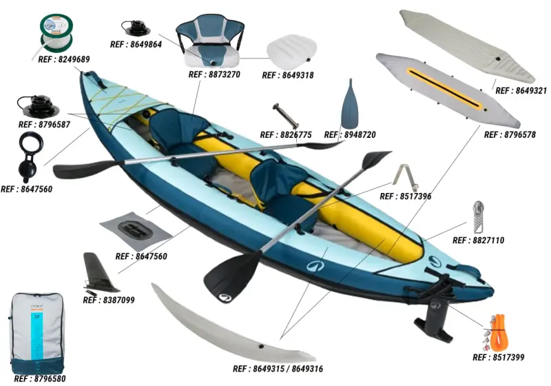 Kayak inflable azul y amarillo