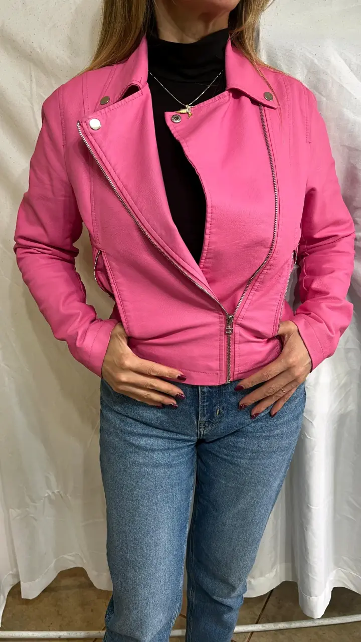 Chaqueta biker rosa mujer - 1
