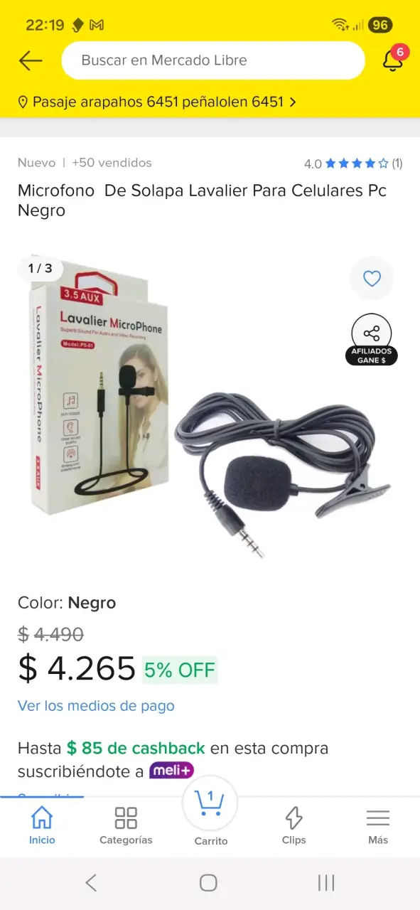 Micrófono Lavalier Negro
