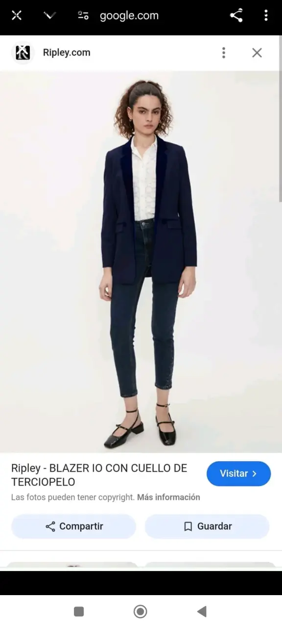 Blazer Io azul talla 38 con cuello de terciopelo - 1