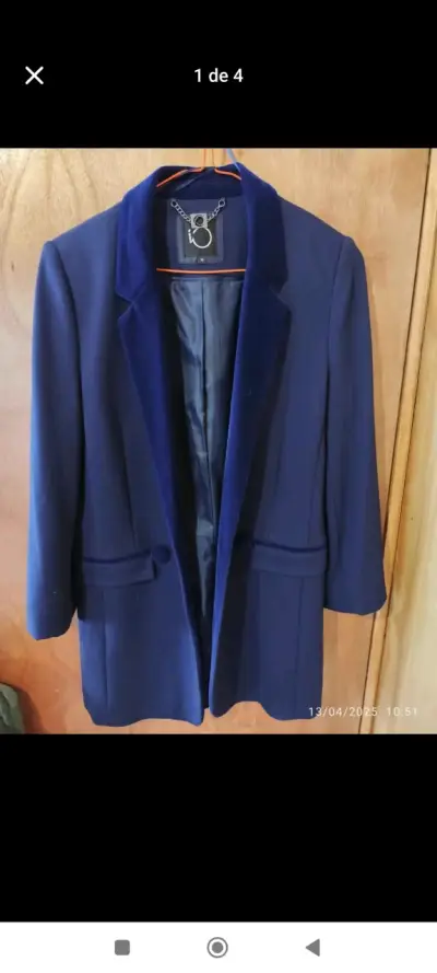 Blazer Io azul talla 38 con cuello de terciopelo - miniatura 3