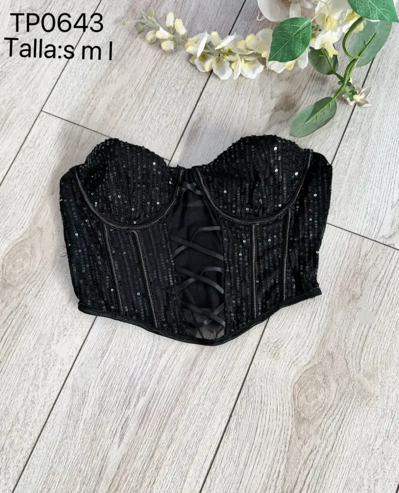 Corset negro con lentejuelas - 1